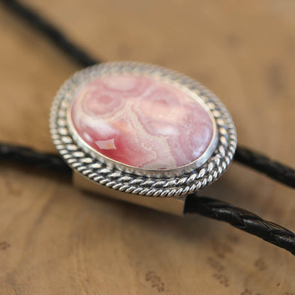 Rhodochrosite Bolo Tie - Sterling Silver - OOAK