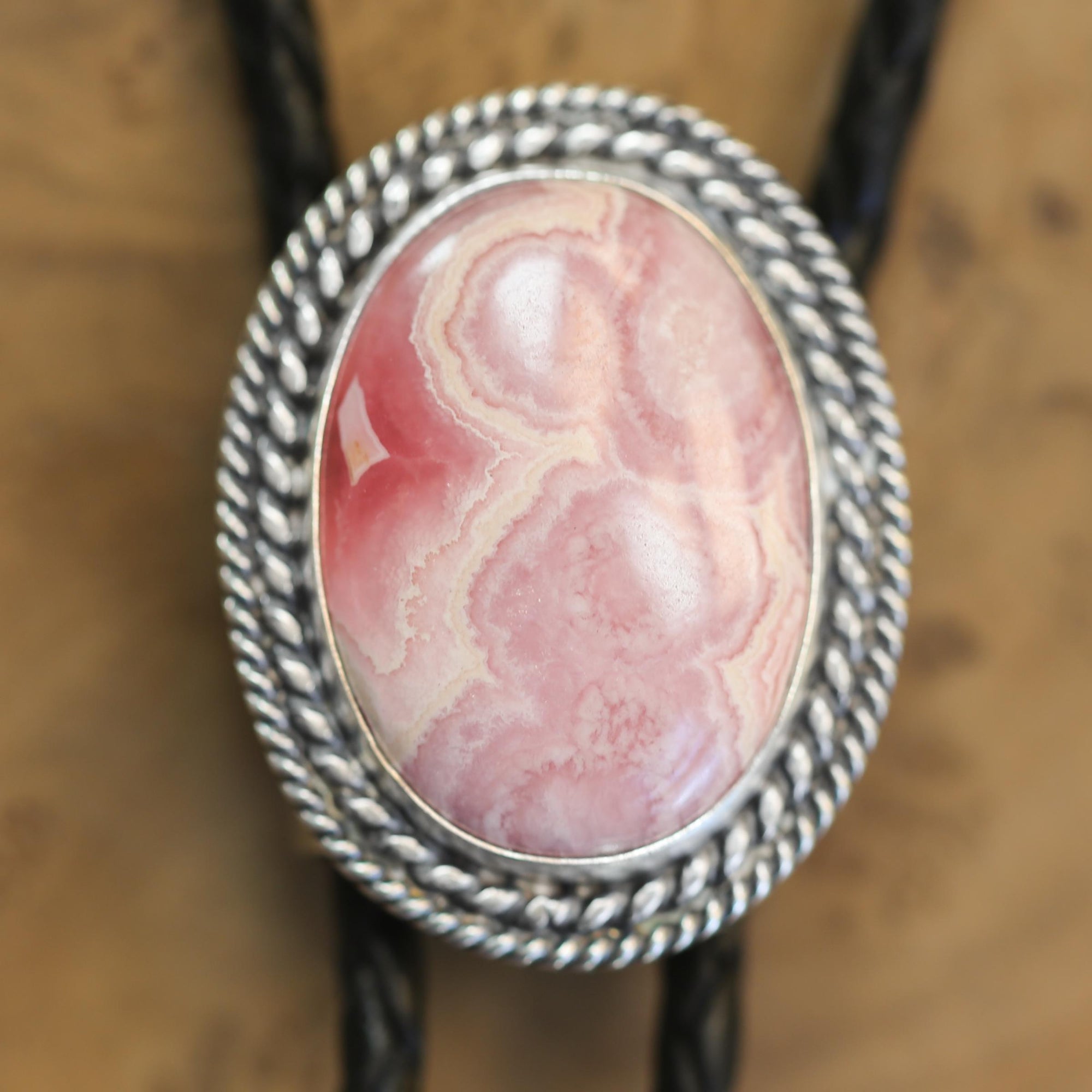 Rhodochrosite Bolo Tie - Sterling Silver - OOAK