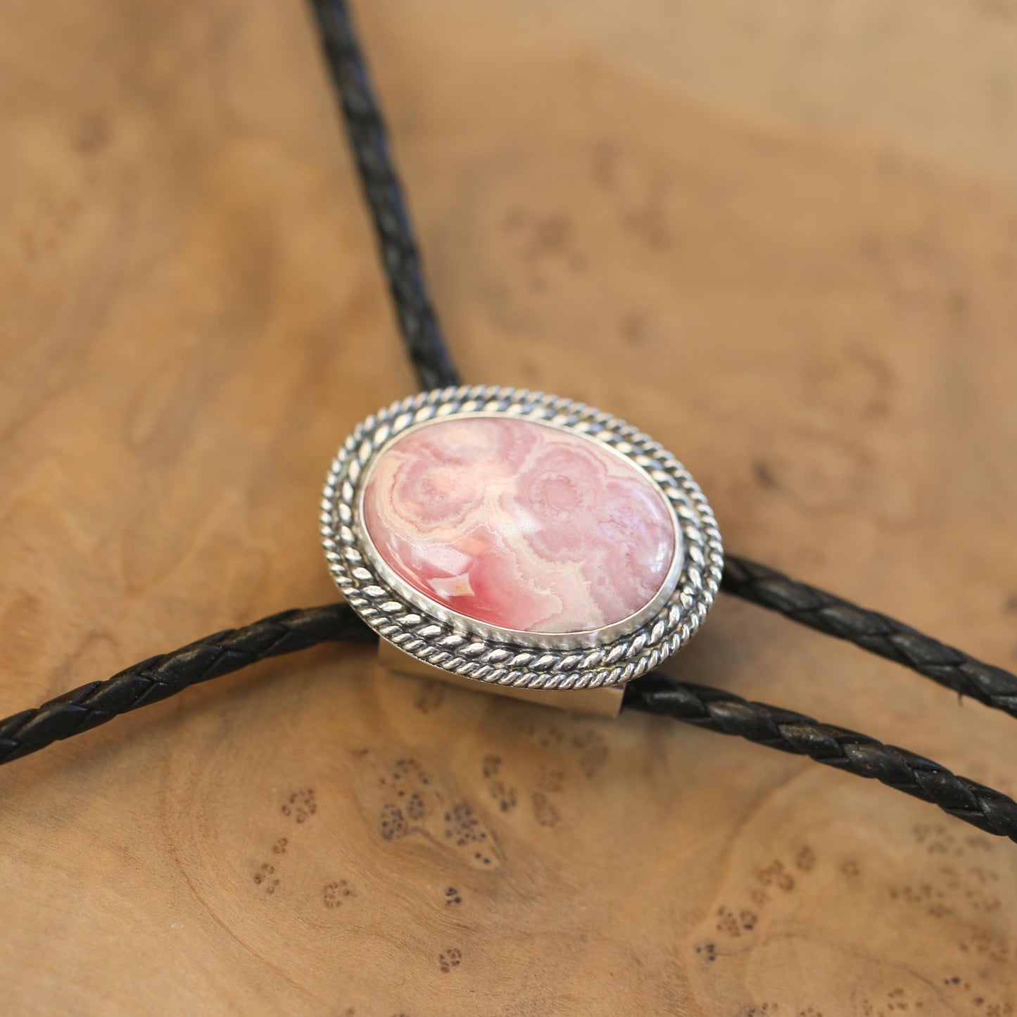 Rhodochrosite Bolo Tie - Sterling Silver - OOAK