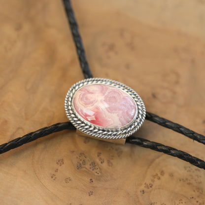 Rhodochrosite Bolo Tie - Sterling Silver - OOAK