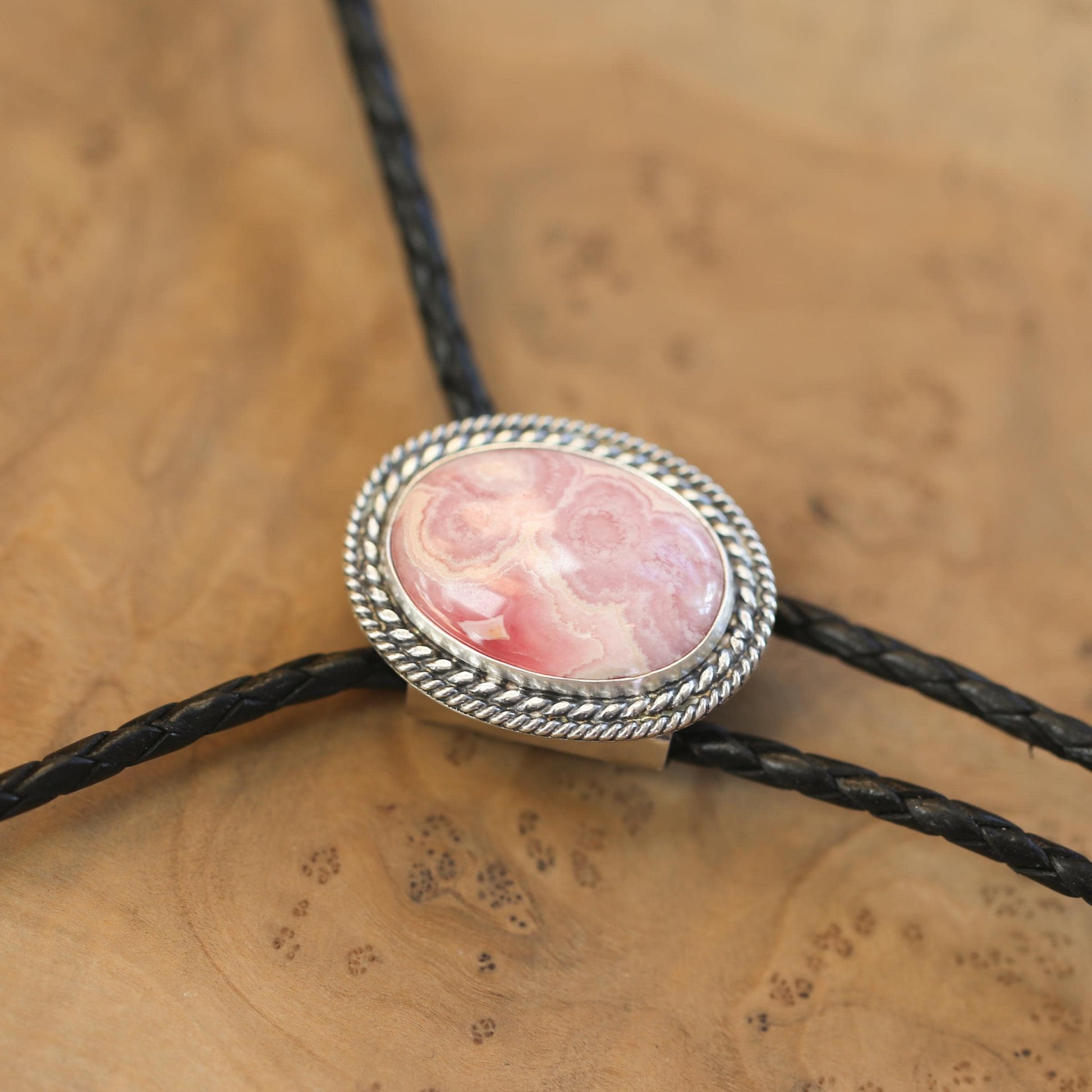 Rhodochrosite Bolo Tie - Sterling Silver - OOAK