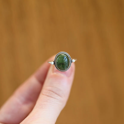 Nephrite Jade Ring - Sterling Silver Silversmith Ring