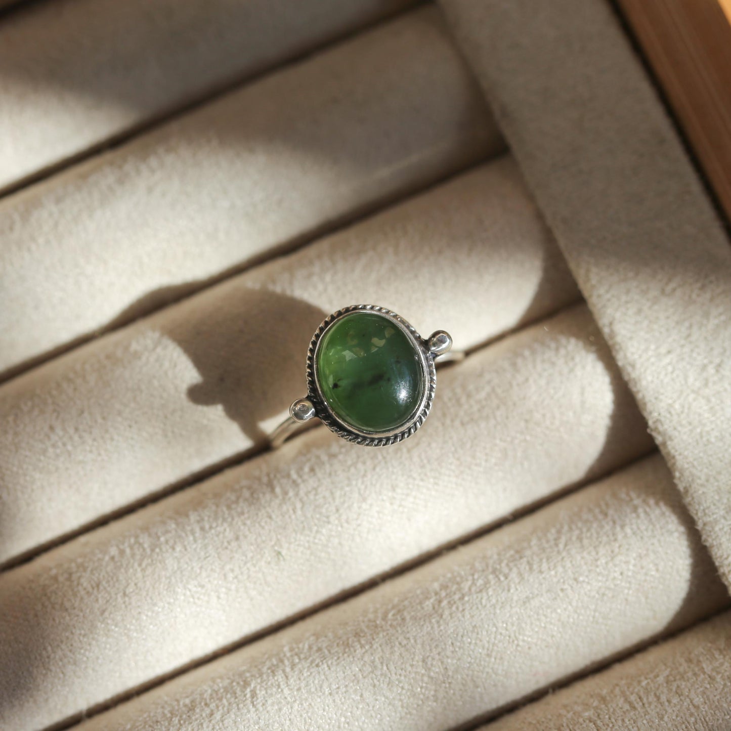 Nephrite Jade Ring - Sterling Silver Silversmith Ring
