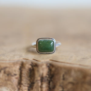 Green Nephrite Jade Ring - East West Nephrite Jade Ring -.925 Sterling Silver