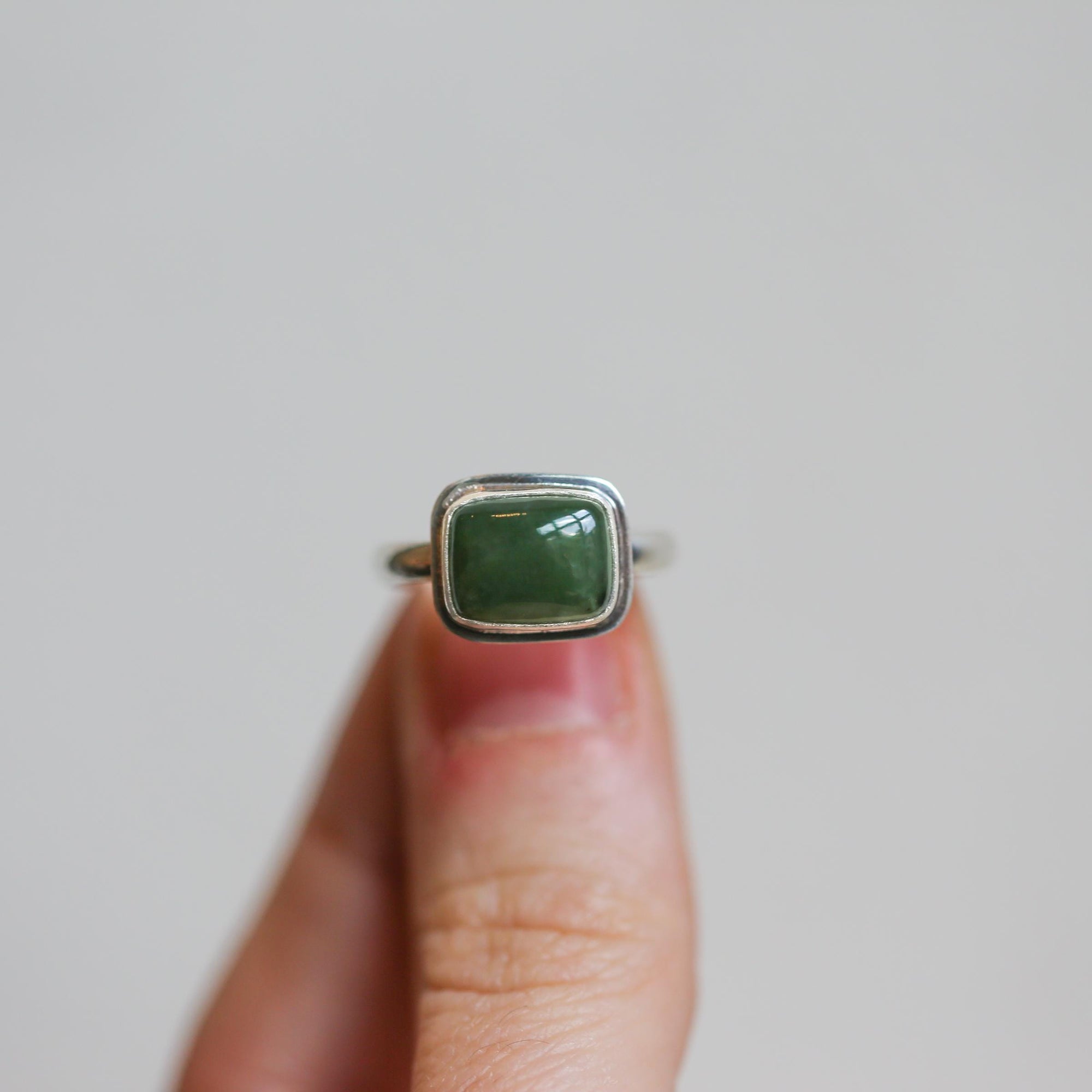 Green Nephrite Jade Ring - East West Nephrite Jade Ring -.925 Sterling Silver