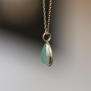 Green Jade Teardrop Pendant - Burma Jade Sold Gold Charm - 18K and 14K Gold