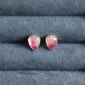 Watermelon Tourmaline Earrings - 18K Gold Bezel Tourmaline Posts - Gold Tourmaline Studs