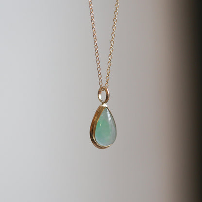 Green Jade Teardrop Pendant - Burma Jade Sold Gold Charm - 18K and 14K Gold