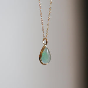 Green Jade Teardrop Pendant - Burma Jade Sold Gold Charm - 18K and 14K Gold