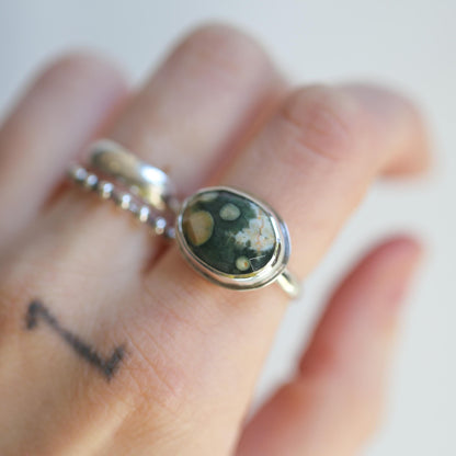 Custom Ocean Jasper East West Oval Ring - .925 Sterling Silver
