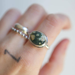Custom Ocean Jasper East West Oval Ring - .925 Sterling Silver