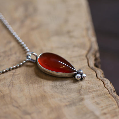 Red Agate Pendant - Carnelian Necklace - Upside down Teardrop - Silversmith