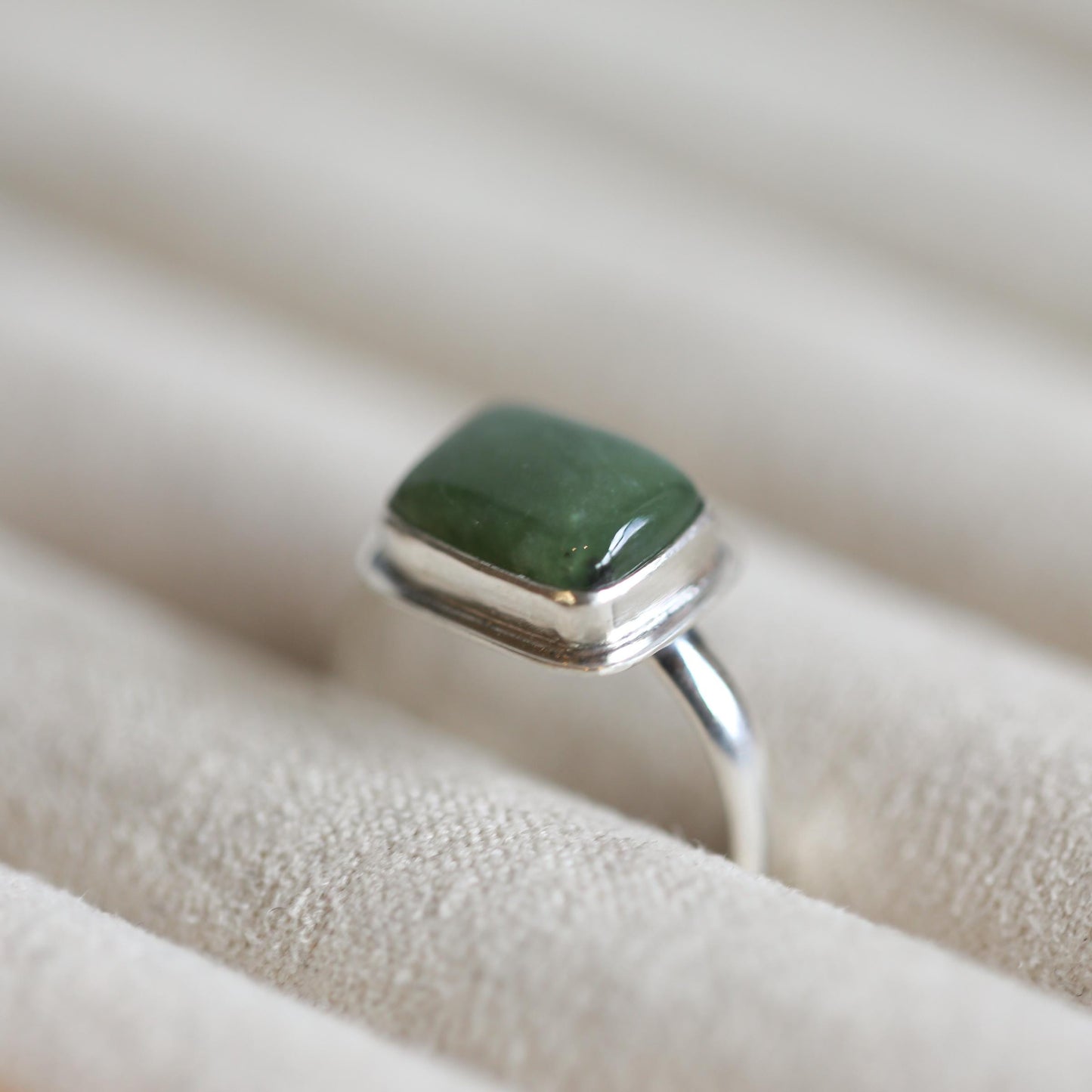 Green Nephrite Jade Ring – Sterling Silver Unisex Design