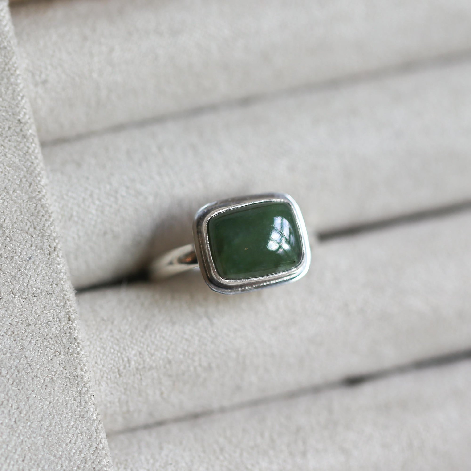 Green Nephrite Jade Ring - East West Nephrite Jade Ring -.925 Sterling Silver