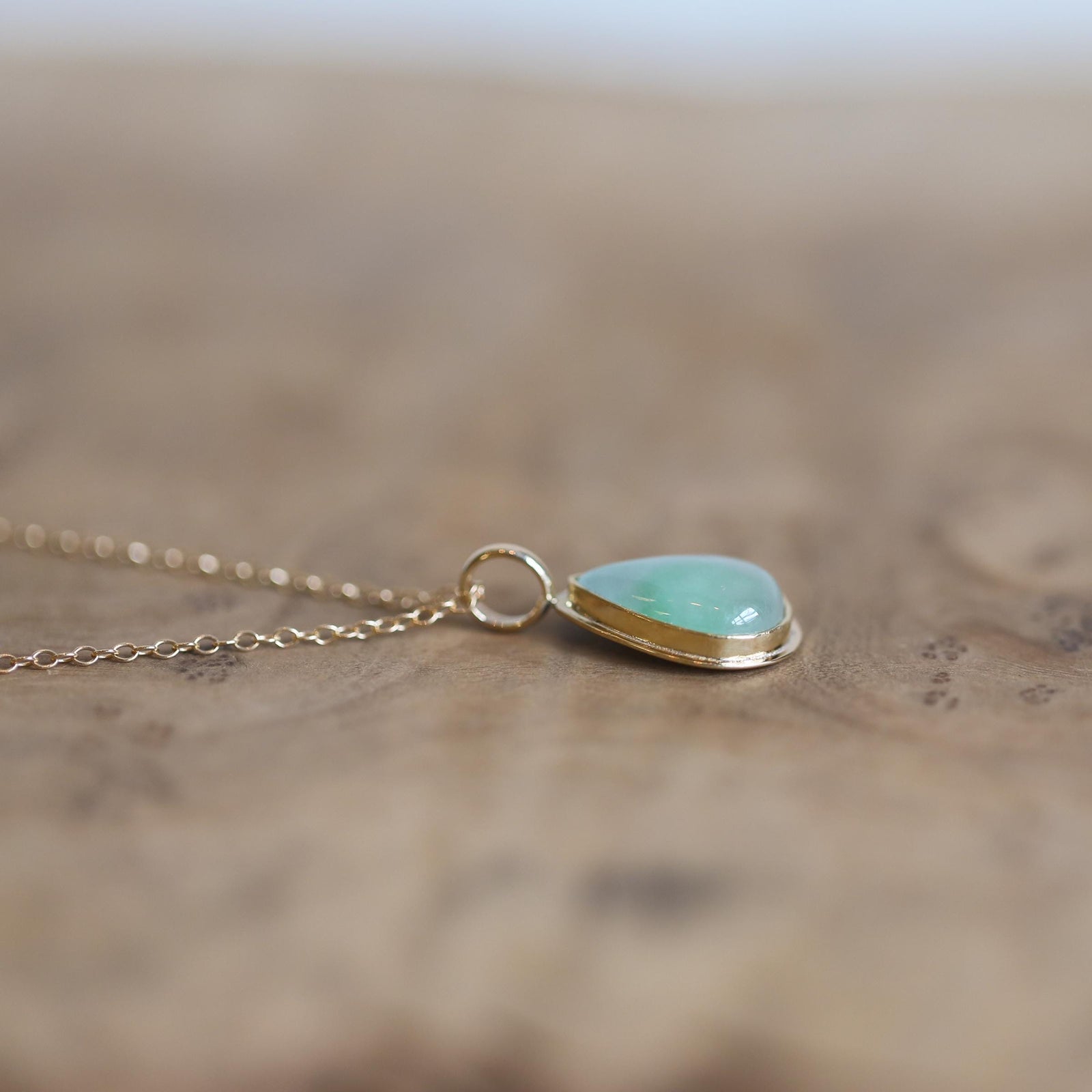 Green Jade Teardrop Pendant - Burma Jade Sold Gold Charm - 18K and 14K Gold