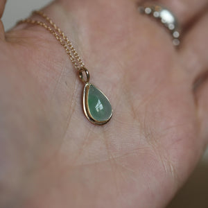 Green Jade Teardrop Pendant - Burma Jade Sold Gold Charm - 18K and 14K Gold