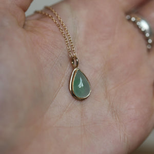 Green Jade Teardrop Pendant - Burma Jade Sold Gold Charm - 18K and 14K Gold