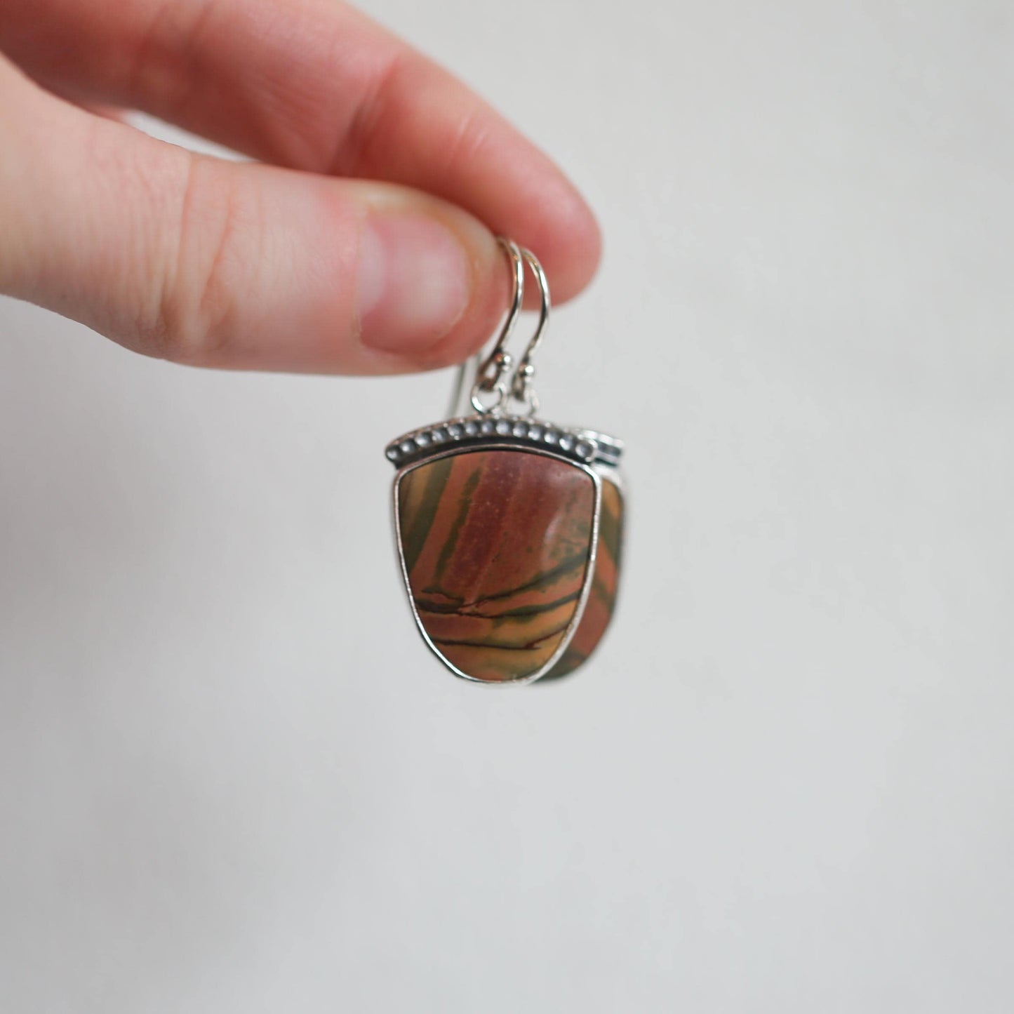 Hammered Sterling Silver Red Creek Jasper Earrings – Choose Your Pair