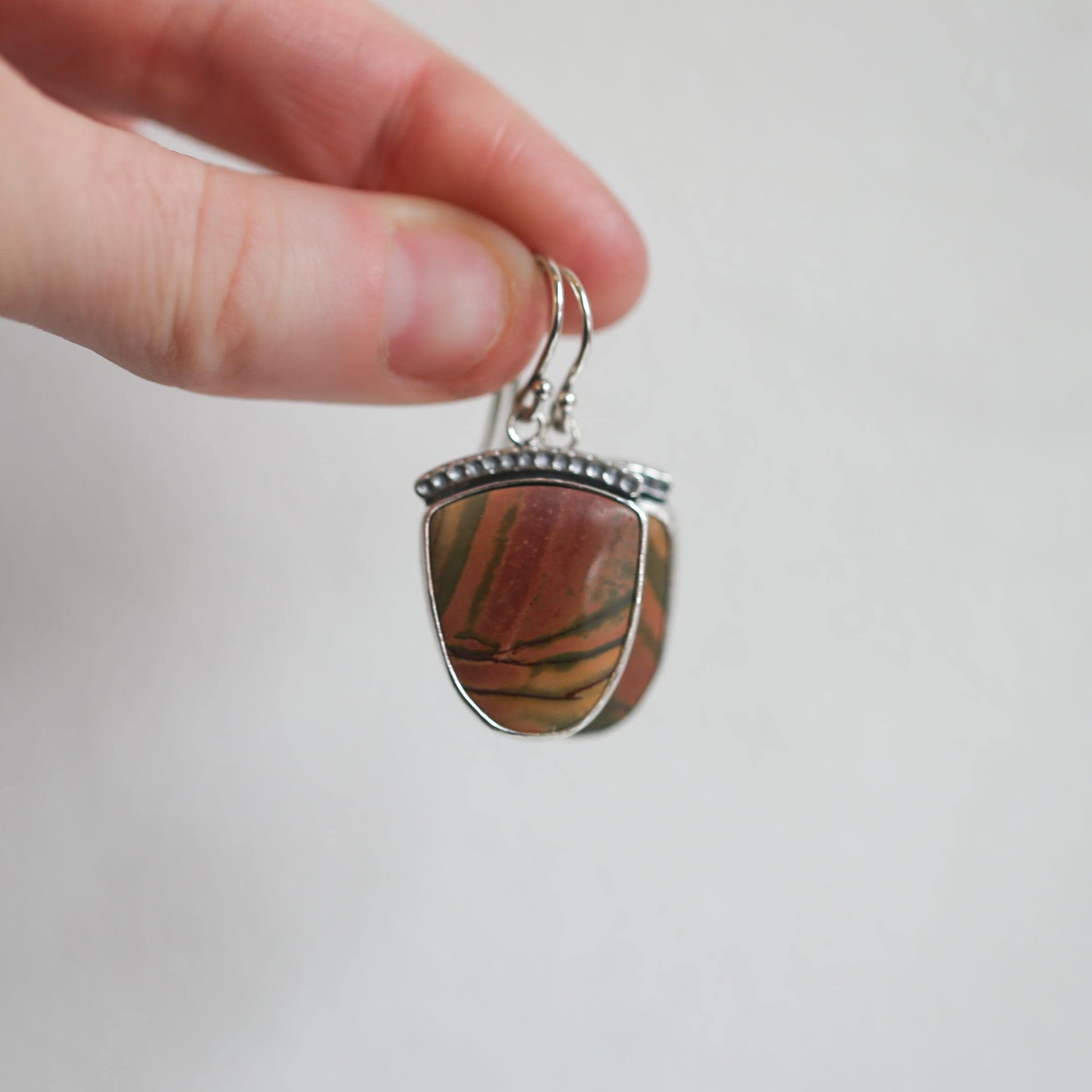 Hammered Sterling Silver Red Creek Jasper Earrings – Choose Your Pair