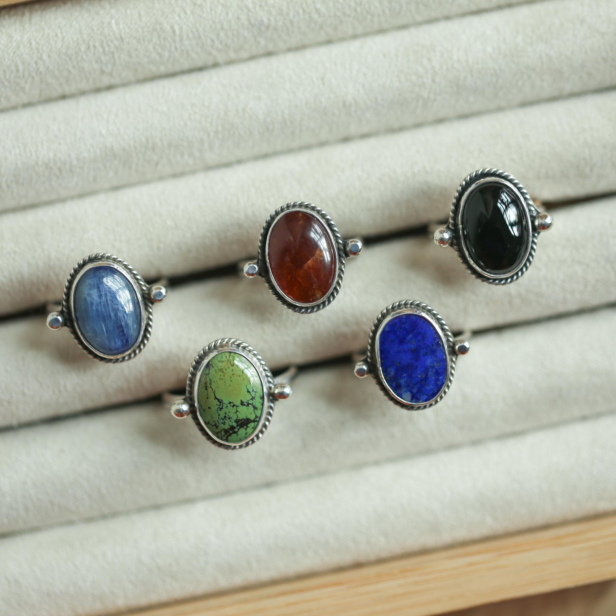Choose your Lasso Ring - .925 Sterling Silver - Lapis - Teal Blue Kyanite - Red Sponge Coral