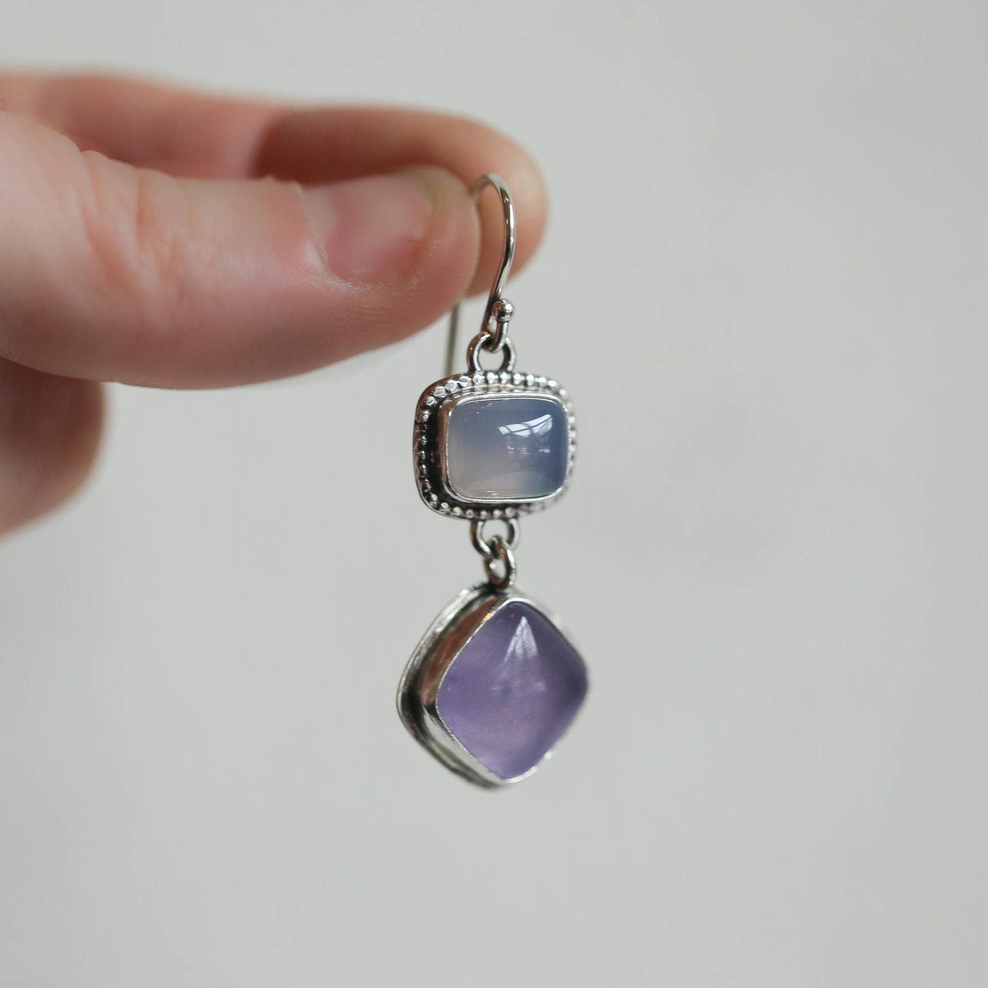 Purple Chalcedony Drop Earrings - Purple and Blue Chalcedony Earrings - Sterling Silver