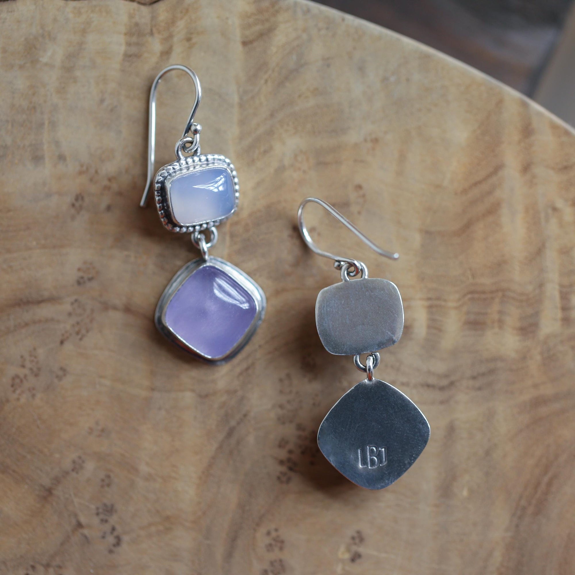 Purple Chalcedony Drop Earrings - Purple and Blue Chalcedony Earrings - Sterling Silver