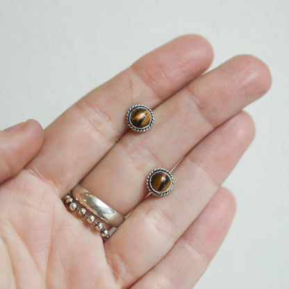 Tigers Eye Traditional Posts - Yellow Tigers Eye Earrings - Post Earrings - Tiger's Eye Studs