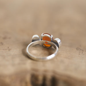 Tri-Stone Ring - Orange Carnelian Ring - Turquoise Ring - Turquoise and Carnelian Stacker Ring