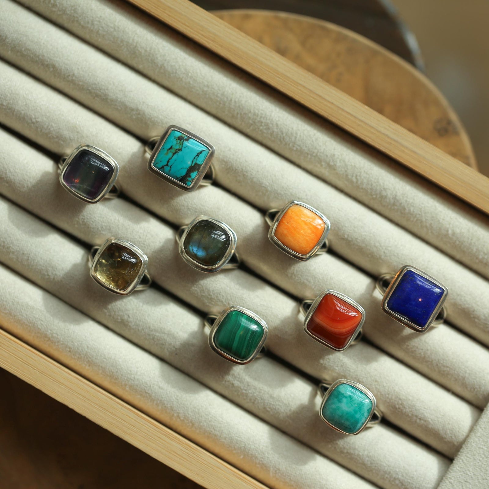 Ready to Ship - Square Stone Ring - Size 5 Size 6 Size 6 1/2 Amethyst Sunstone Variscite Kyanite Laguna Lace Agate