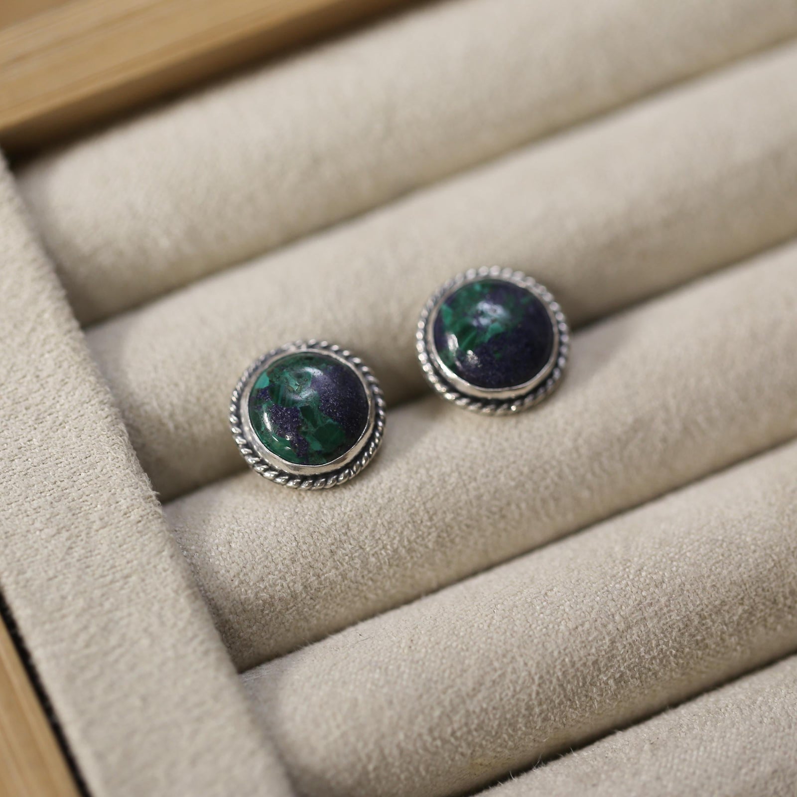 Traditional Posts - Azurite Malachite Posts - Azurite Malachite Earrings - .925 Sterling Silver - Big Malachite Posts