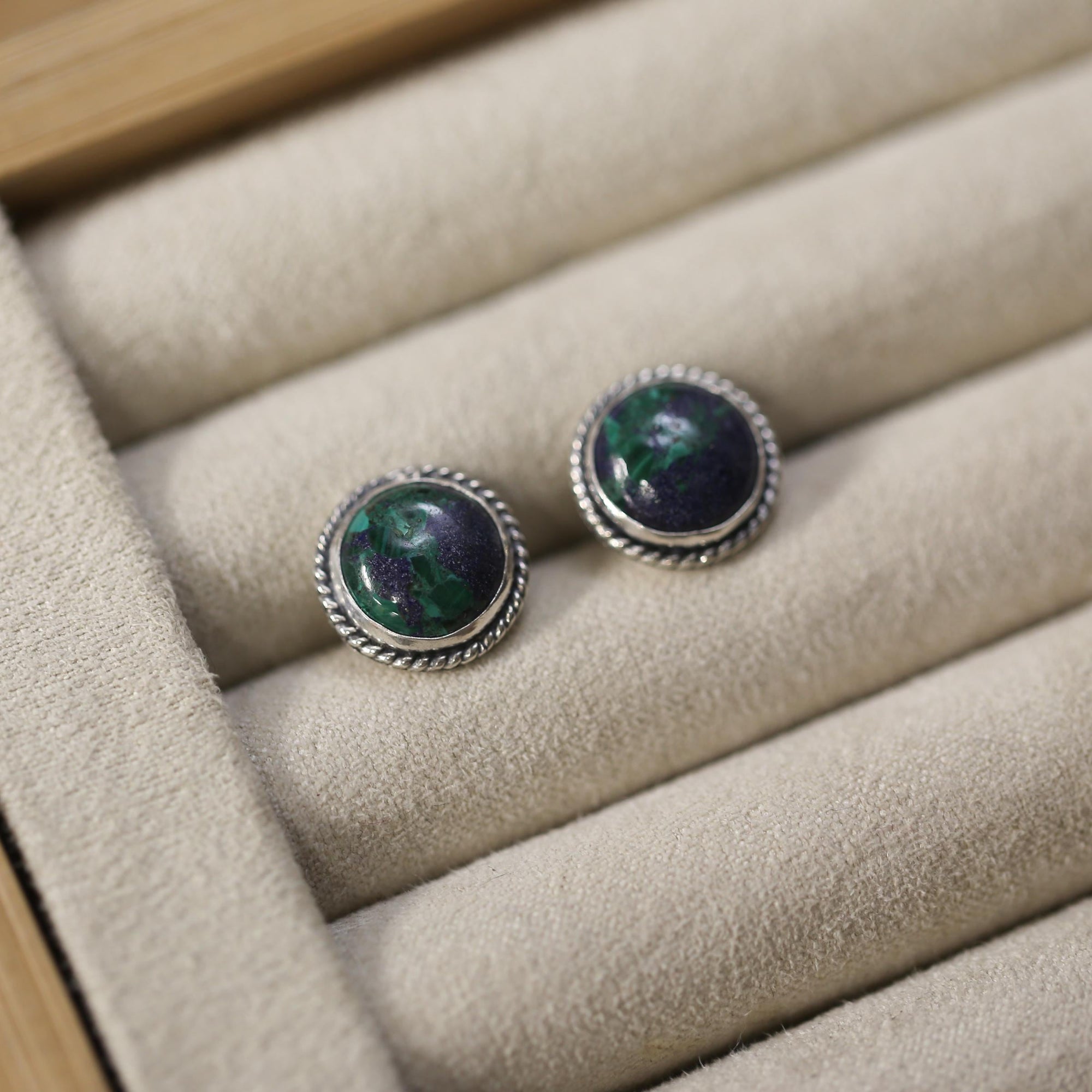 Traditional Posts - Azurite Malachite Posts - Azurite Malachite Earrings - .925 Sterling Silver - Big Malachite Posts