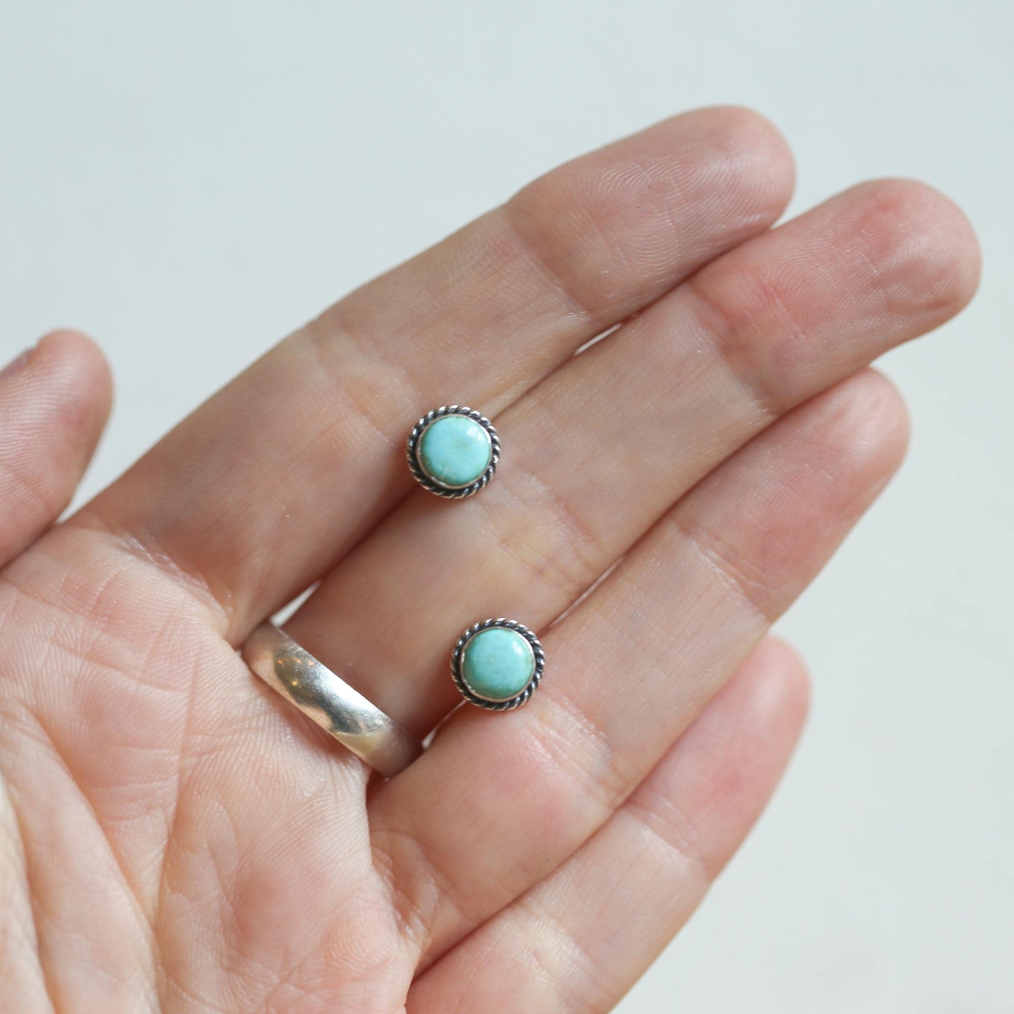 Turquoise Posts - Western Turquoise Studs - Robins Egg Blue Turquoise - Sterling Silver