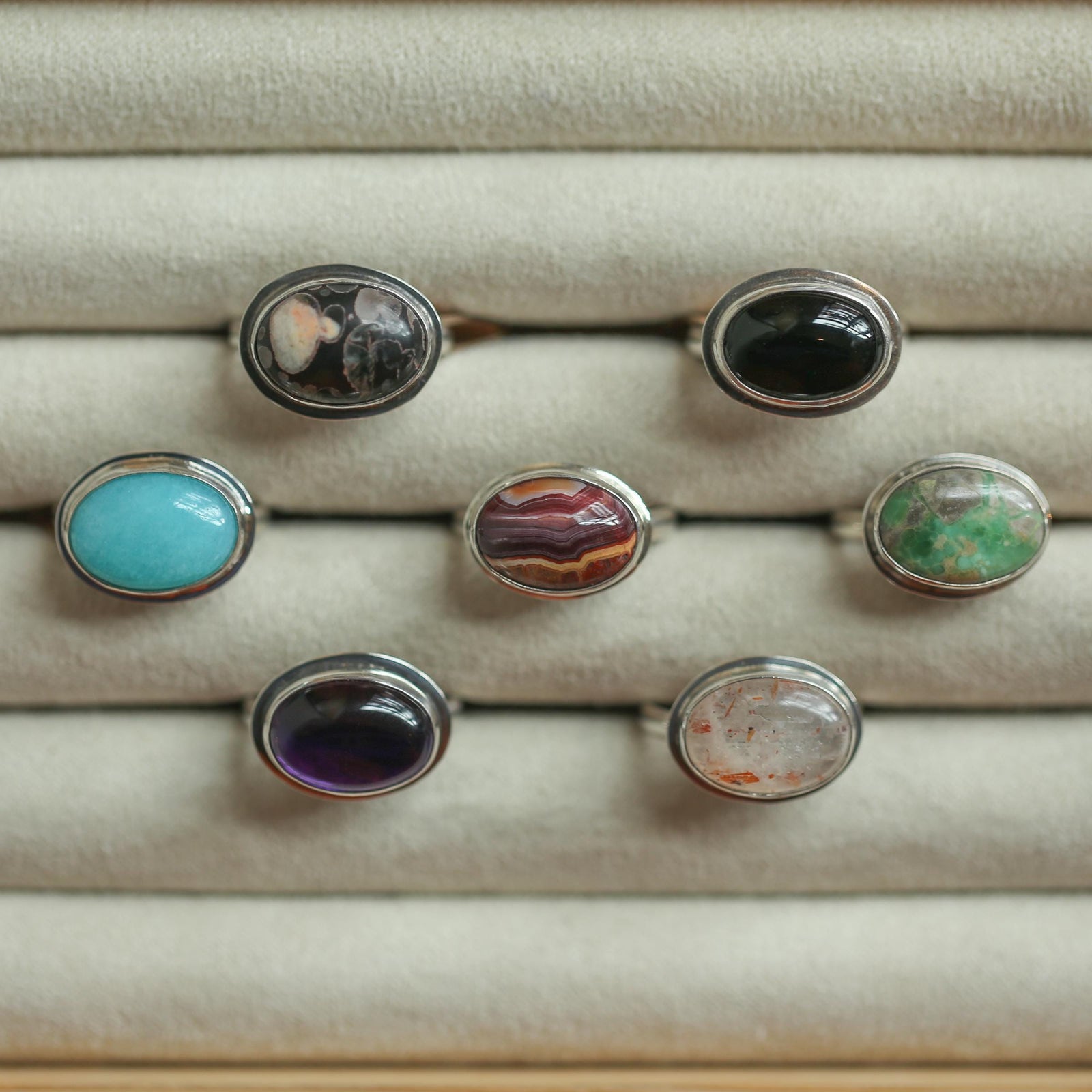 East-West Ring - Size 5 6 & 6 1/2 Amethyst Sunstone Variscite Kyanite Lace Agate