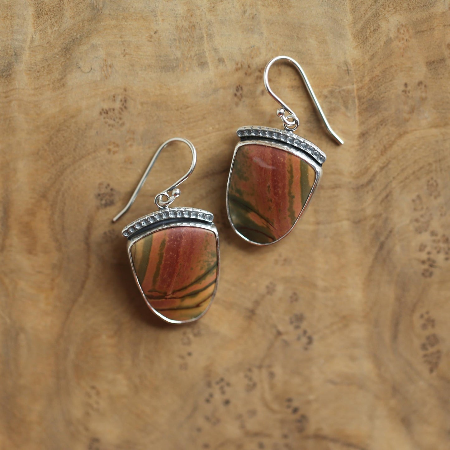 Hammered Sterling Silver Red Creek Jasper Earrings – Choose Your Pair