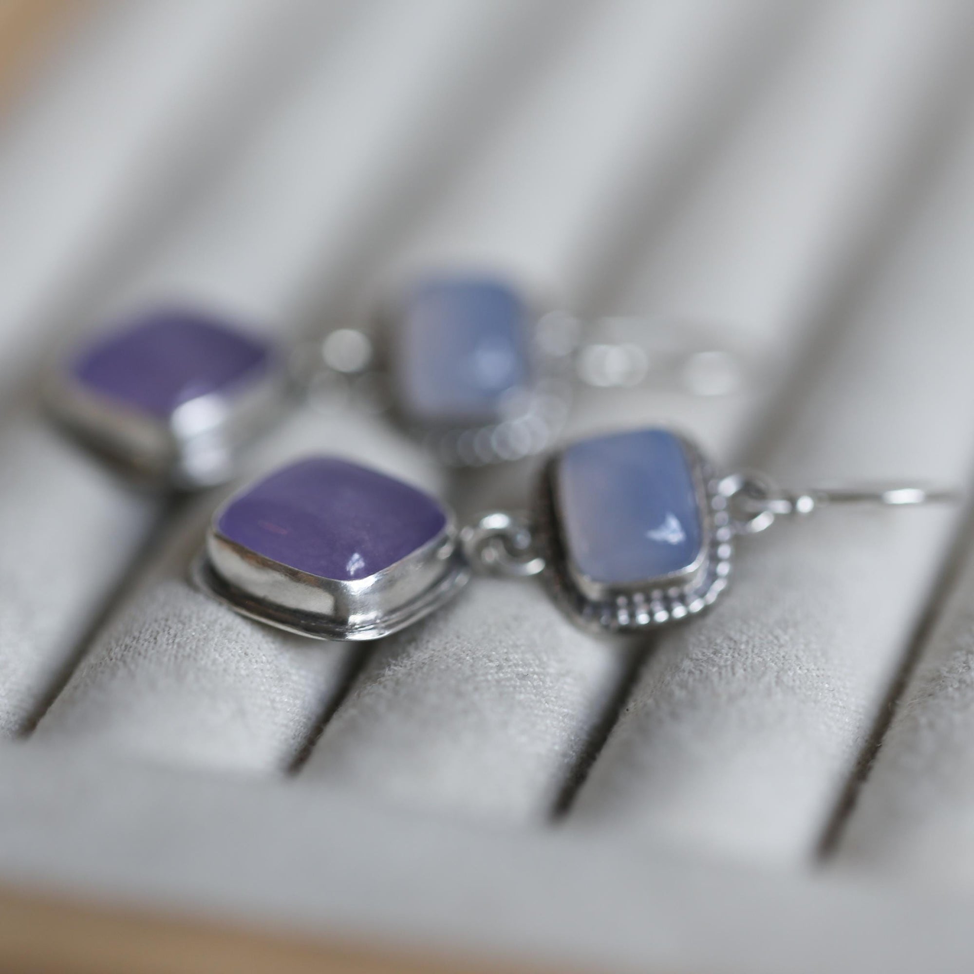 Purple Chalcedony Drop Earrings - Purple and Blue Chalcedony Earrings - Sterling Silver