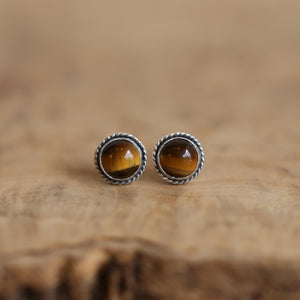 Tigers Eye Traditional Posts - Yellow Tigers Eye Earrings - Big Post Earrings - Chunky Posts