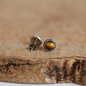 Tigers Eye Traditional Posts - Yellow Tigers Eye Earrings - Big Post Earrings - Chunky Posts