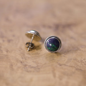 Azurite Posts - Azurite Malachite Earrings - .925 Sterling Silver