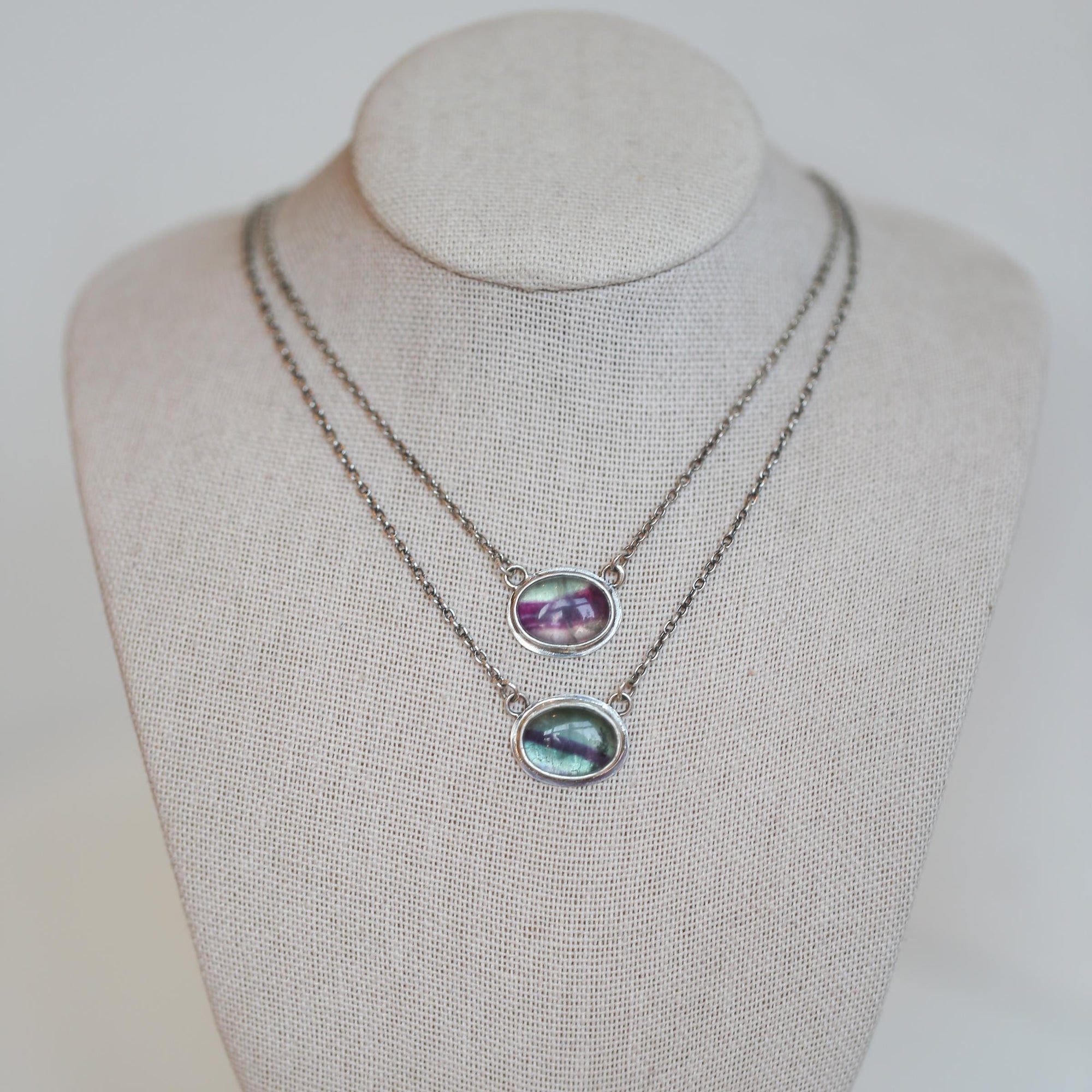 Rainbow Fluorite Pendant - Purple and Green Fluorite Pendant - Fluorite Necklace - Sterling Silver