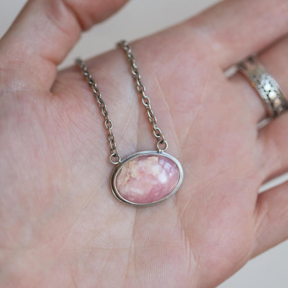 Sterling Silver Pink Opal Necklace - East West Pendant - Choose Your Stone
