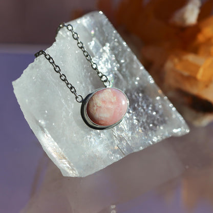 Sterling Silver Pink Opal Necklace - East West Pendant - Choose Your Stone