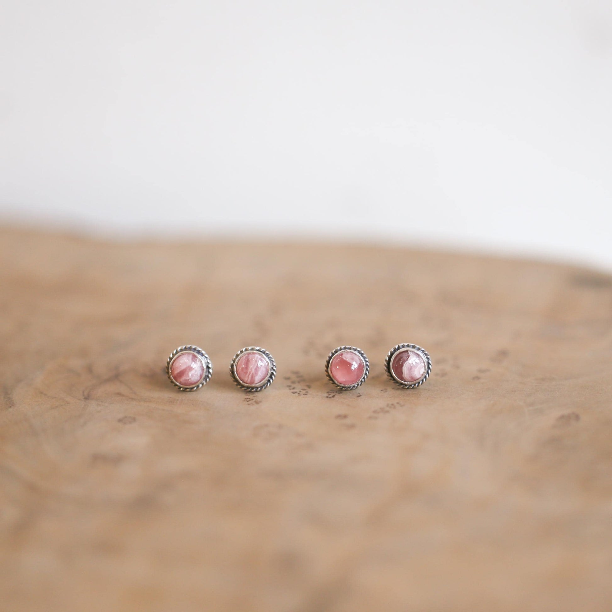 Rhodochrosite Posts - Rhodochrosite Earrings - Sterling Silver