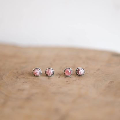 Rhodochrosite Posts - Rhodochrosite Earrings - Sterling Silver
