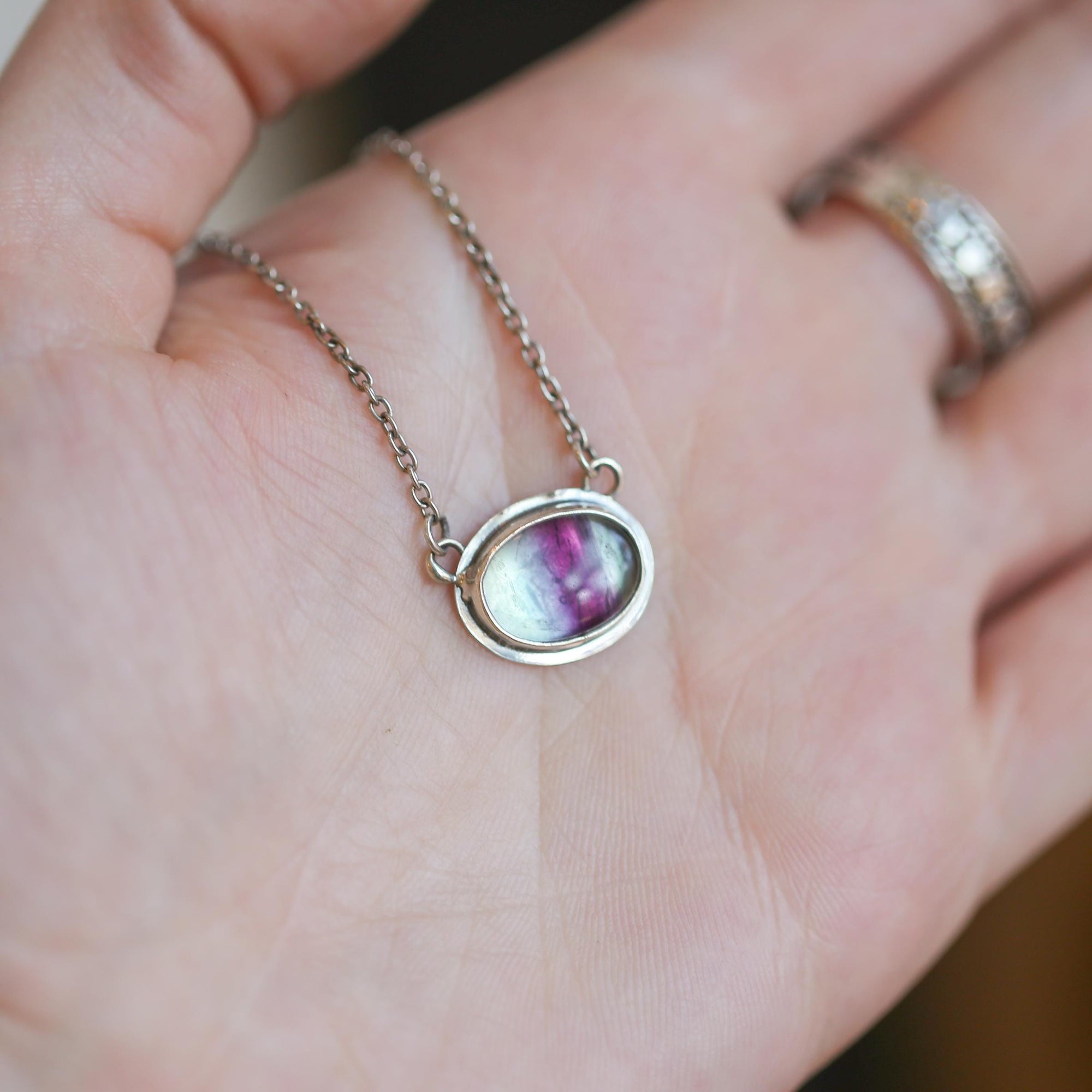 Rainbow Fluorite Pendant - Purple and Green Fluorite Pendant - Fluorite Necklace - Sterling Silver