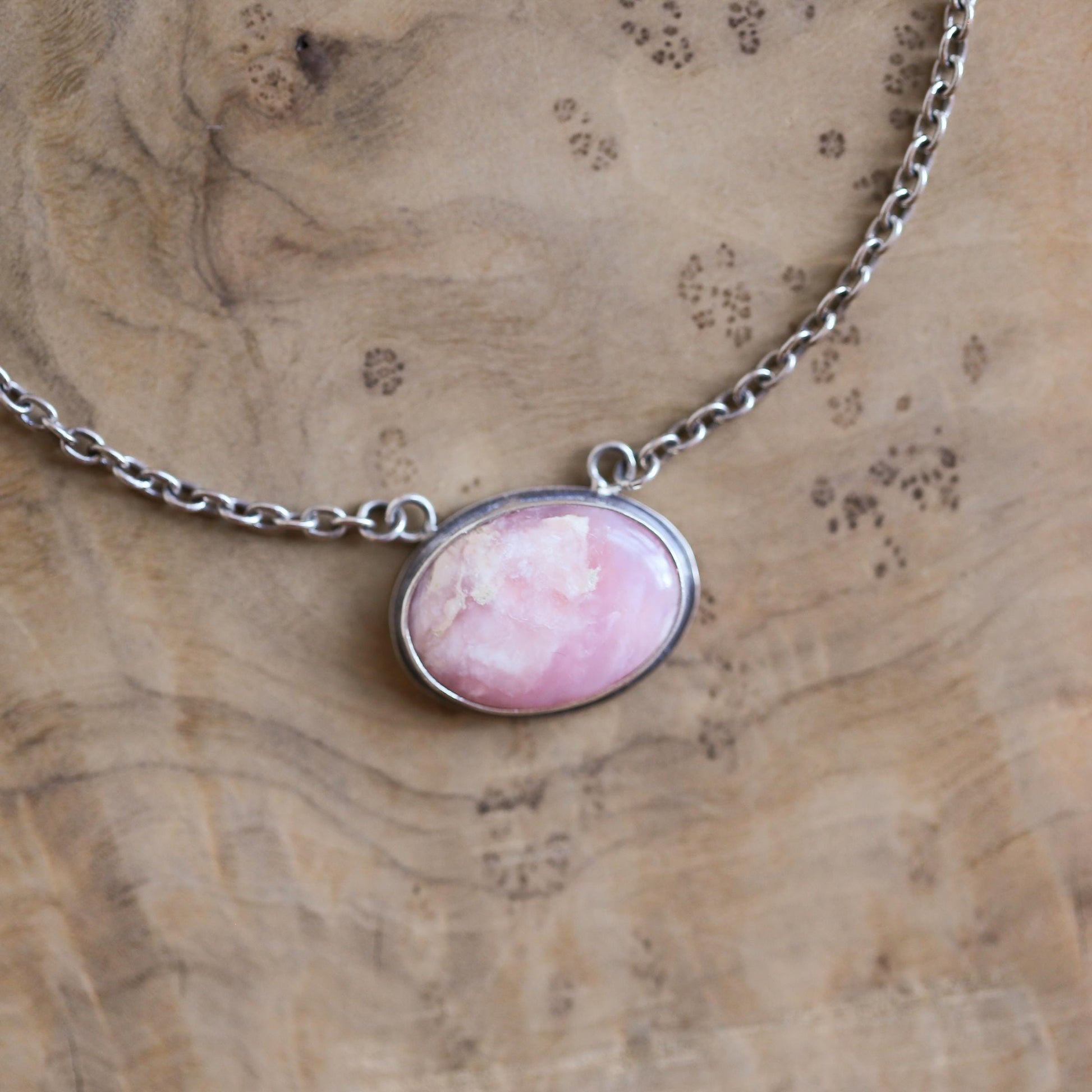 Sterling Silver Pink Opal Necklace - East West Pendant - Choose Your Stone