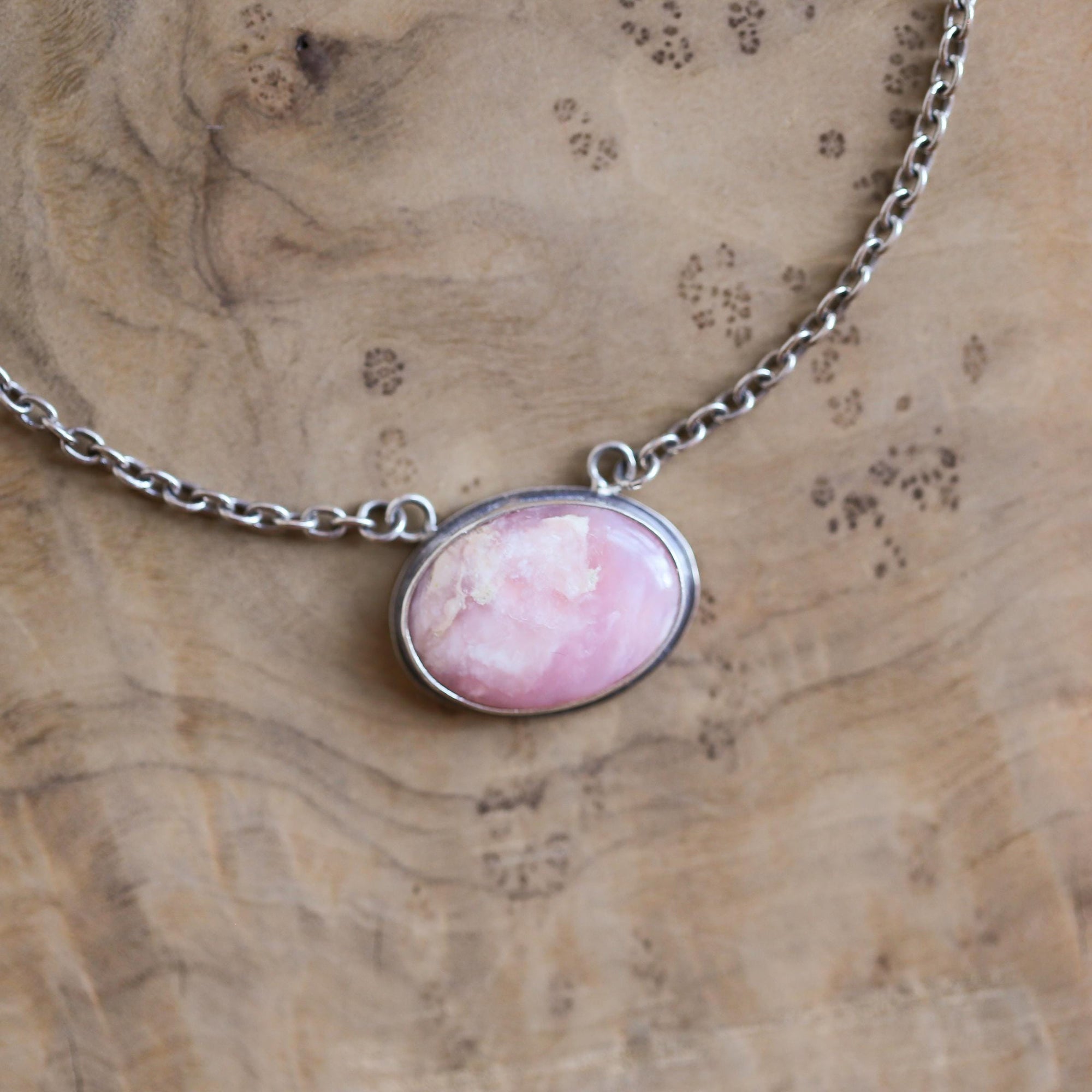 Pink Opal Necklace - Sterling Silver Opal Necklace - Pink Opal Pendant - Silversmith - East West Opal Necklace