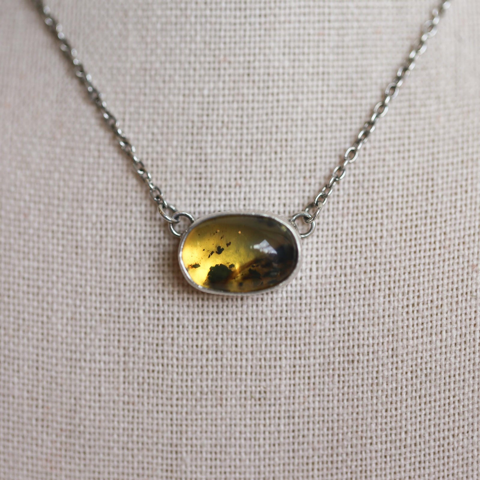 Chiapas Amber Necklace - Yellow Amber Pendant - Sterling Silver - Ready to Ship