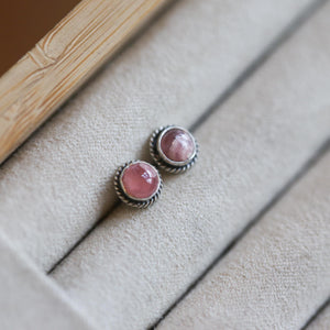 Rhodochrosite Posts - Rhodochrosite Earrings - Sterling Silver