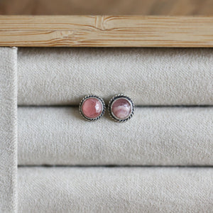 Rhodochrosite Posts - Rhodochrosite Earrings - Sterling Silver