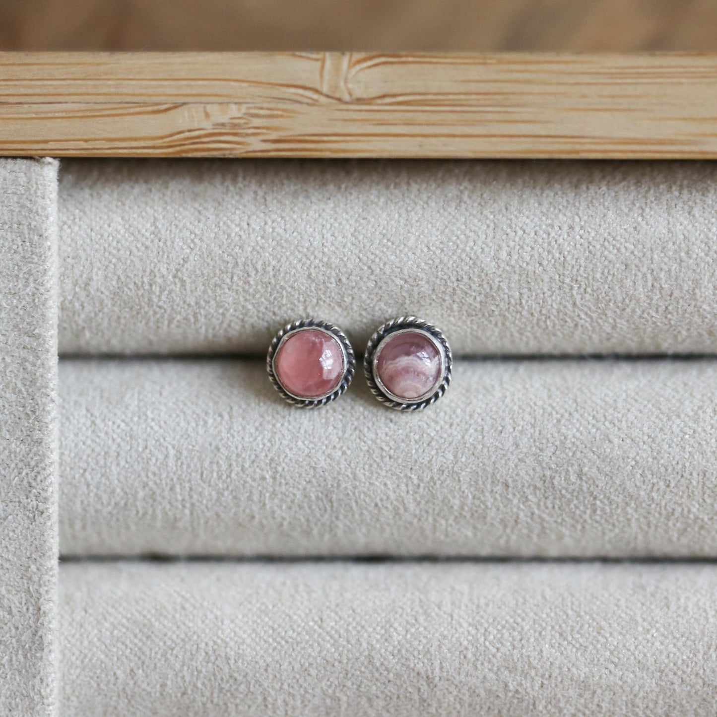 Rhodochrosite Posts - Rhodochrosite Earrings - Sterling Silver